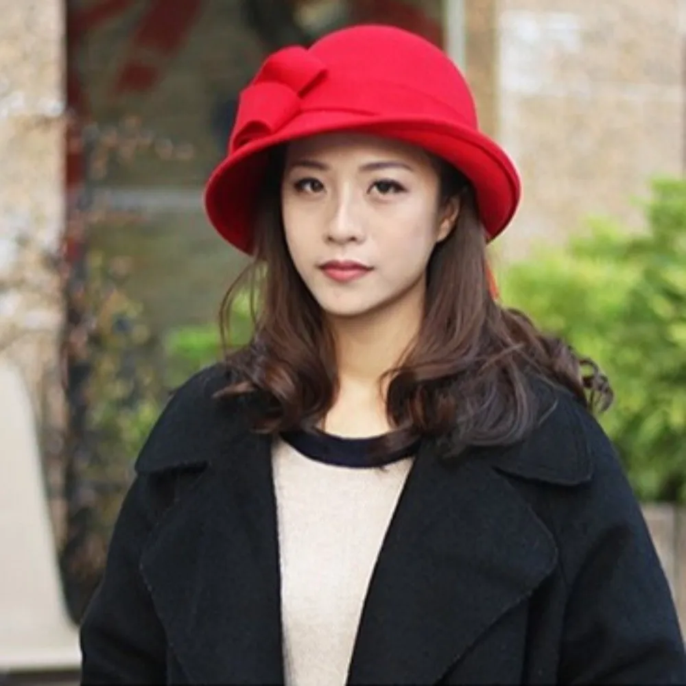 Jazz Cap Felt Wool Bucket Hat Bow French Style Mourning Cap Hepburn Style Cloche Fedora Cap Black Topper Hat Winter
