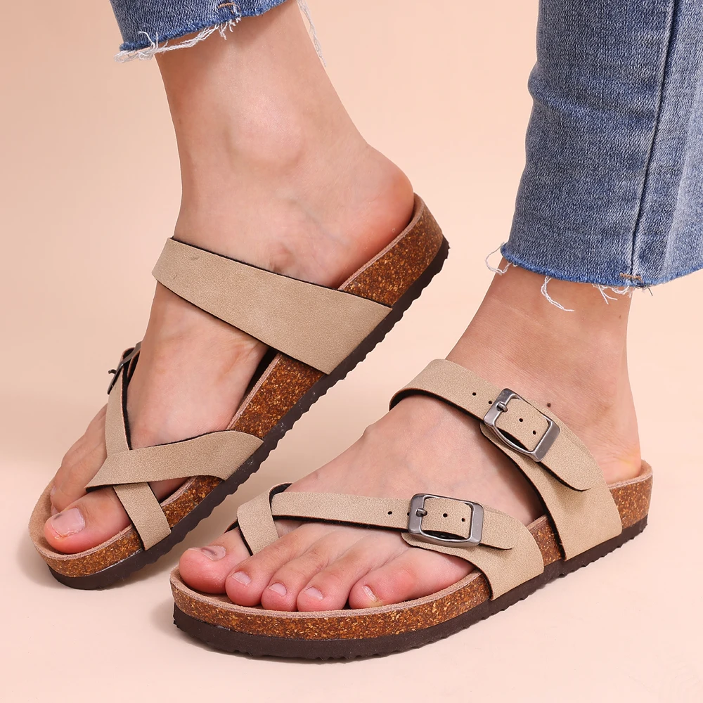 Bebealy New Women Clogs Slippers Summer Arizona Sandals Women Outdoor Beach Mules Home Antiskid Women Flip-flops Double Buckle