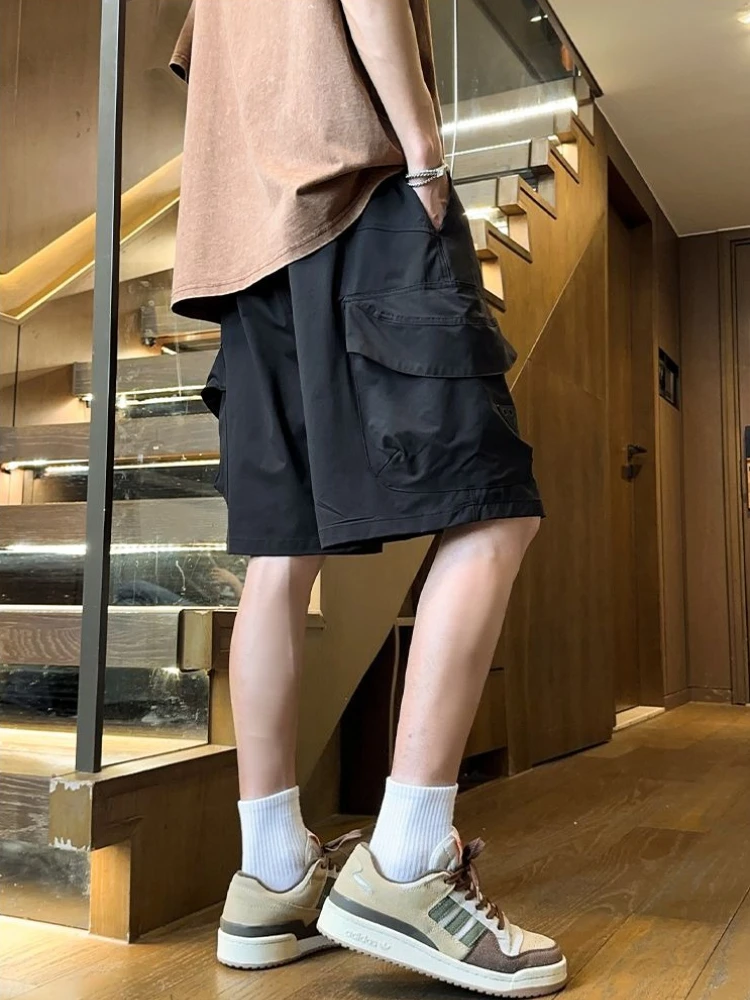 2026 Summer Men's Cargo Shorts American Streetwear Hip Hop Casual Loose Fit 5 Pocket Cotton Shorts Breathable Sportswear