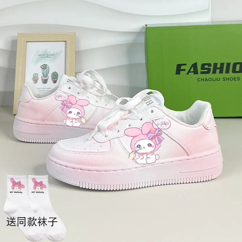 Hello Kitty Board Shoes Sanrio Kuromi Tennis Shoes Cinnamorol Basket Shoes Kawaii Kids Casual Sneakers Cartoon Kitty White Shoes