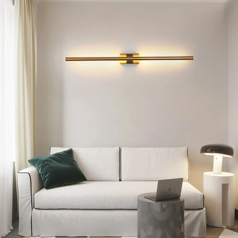 Moderne Wandleuchte, schlichte lineare LED-Röhrenleuchte, Hintergrundbeleuchtung, Wandlampe, LED-Nachttischlampe, Flur, Korridor, Schwarz-Gold, Wandleuchten für den Innenbereich