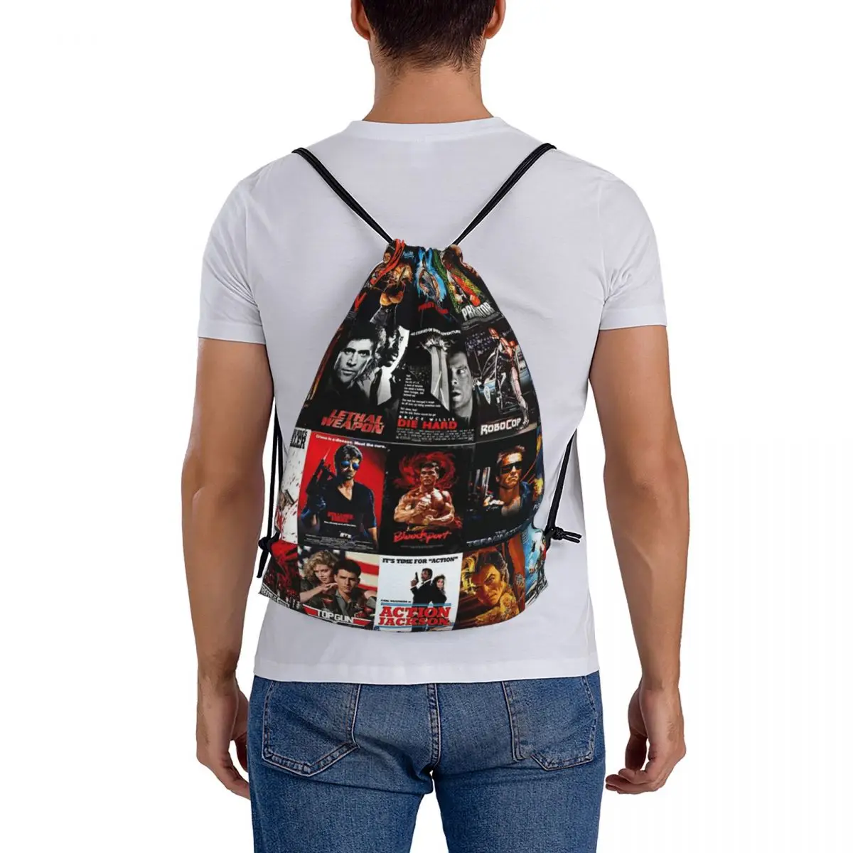 1980s Action Movie Backpacks Multi-function Drawstring Bags Sundries Bag Book Bags for Travel Students