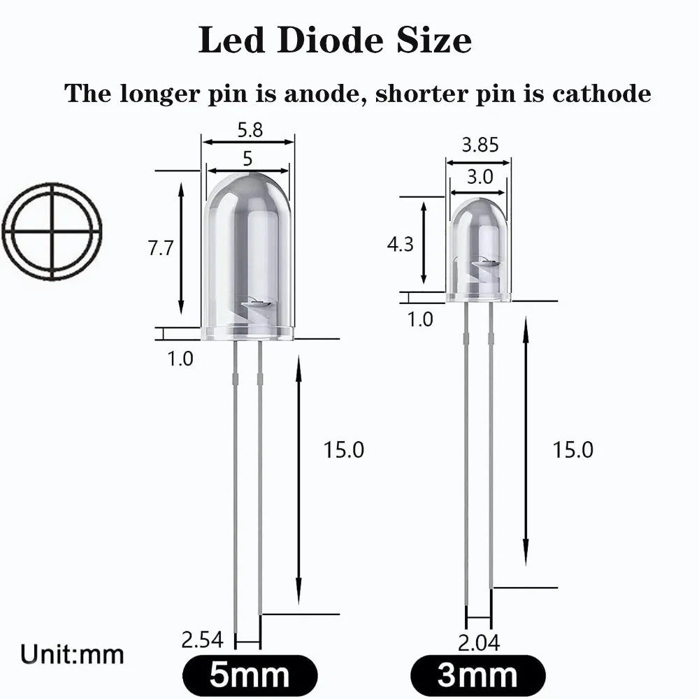 100Pcs 5mm Led Diodes Super Bright Round Individual Multicolor Light Emitting Diode Assortment Kit Red/Green/Blue/Yellow/White