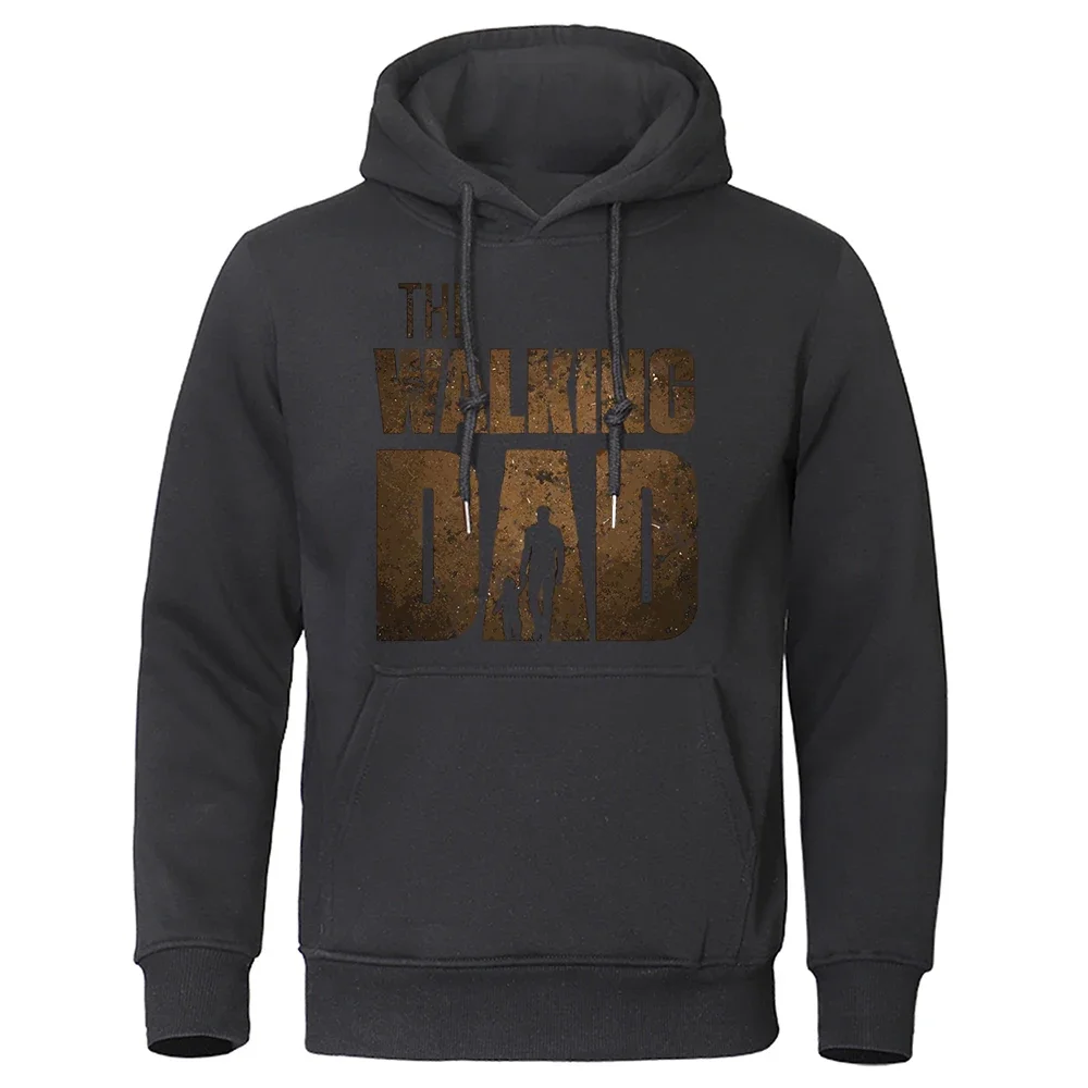 The Walking Dad Holding Daughter'S Hand Print Hoodies Men Casual Loose Tops Loose Fleece Clothes Fashion Pullovers Streetwear