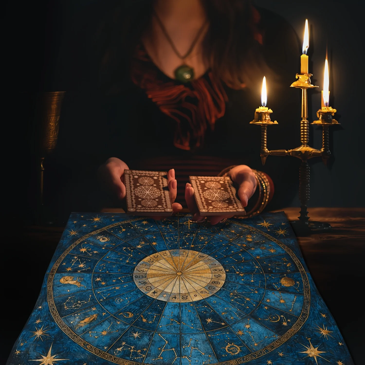 Astrology Zodiac Constellation Chart Cloth Table Runner Deep Blue Celestial Starry Night Mystic Decor90x90cm
