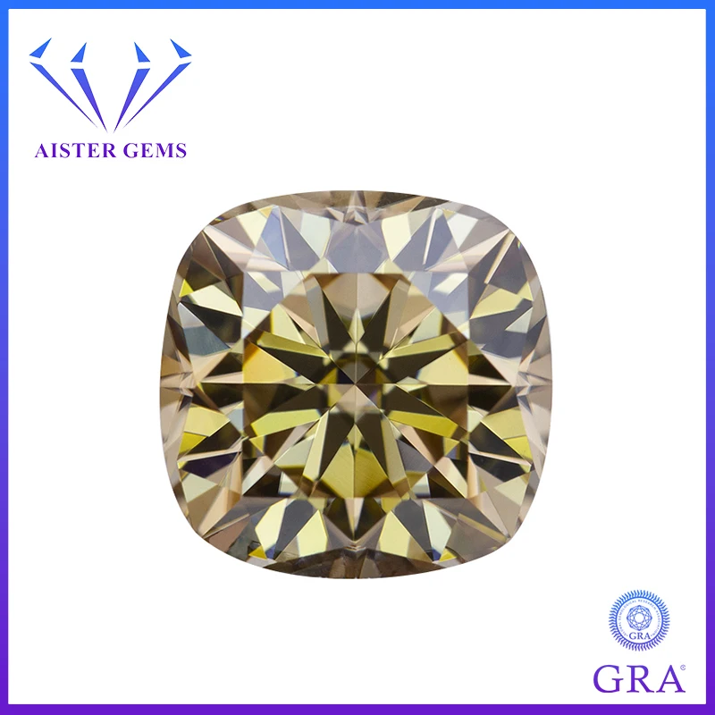 

Never Fade Natural Champagne Moissanite Stone with Certificate Cushion Cut 3.0ct Pass Diamond Tester with GRA Report