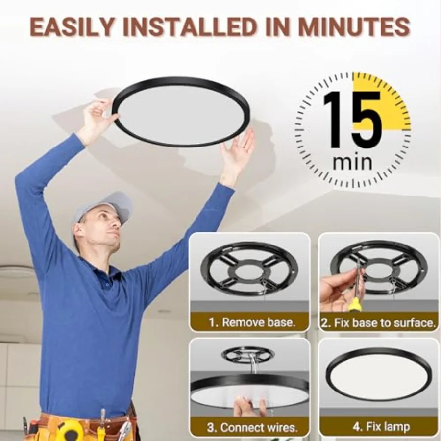 Flush Mount Ceiling Light, 5CCT Selectable 2700K-6500K,18W 2160LM tegrated LED, Tool-Free stallation for Kitchen Bedroom Hallwa