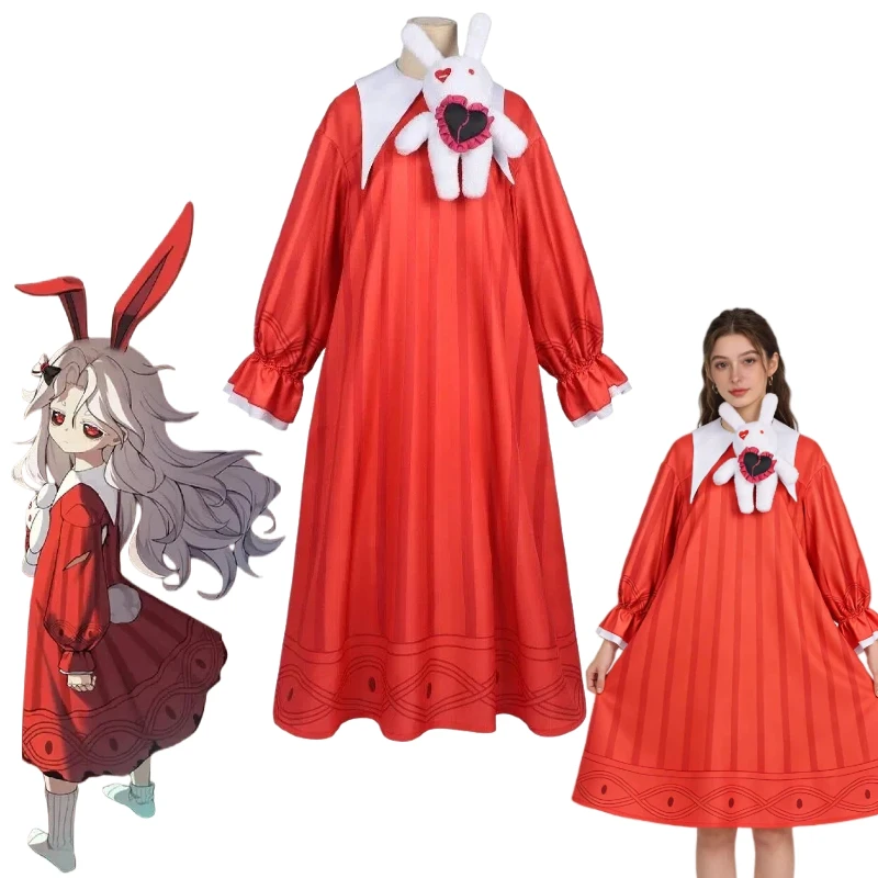 

Anime Eggy Party Cosplay Transfer Student Tao Le Costume Red Long Dress with Toy Headwear Full Set for Girls Women