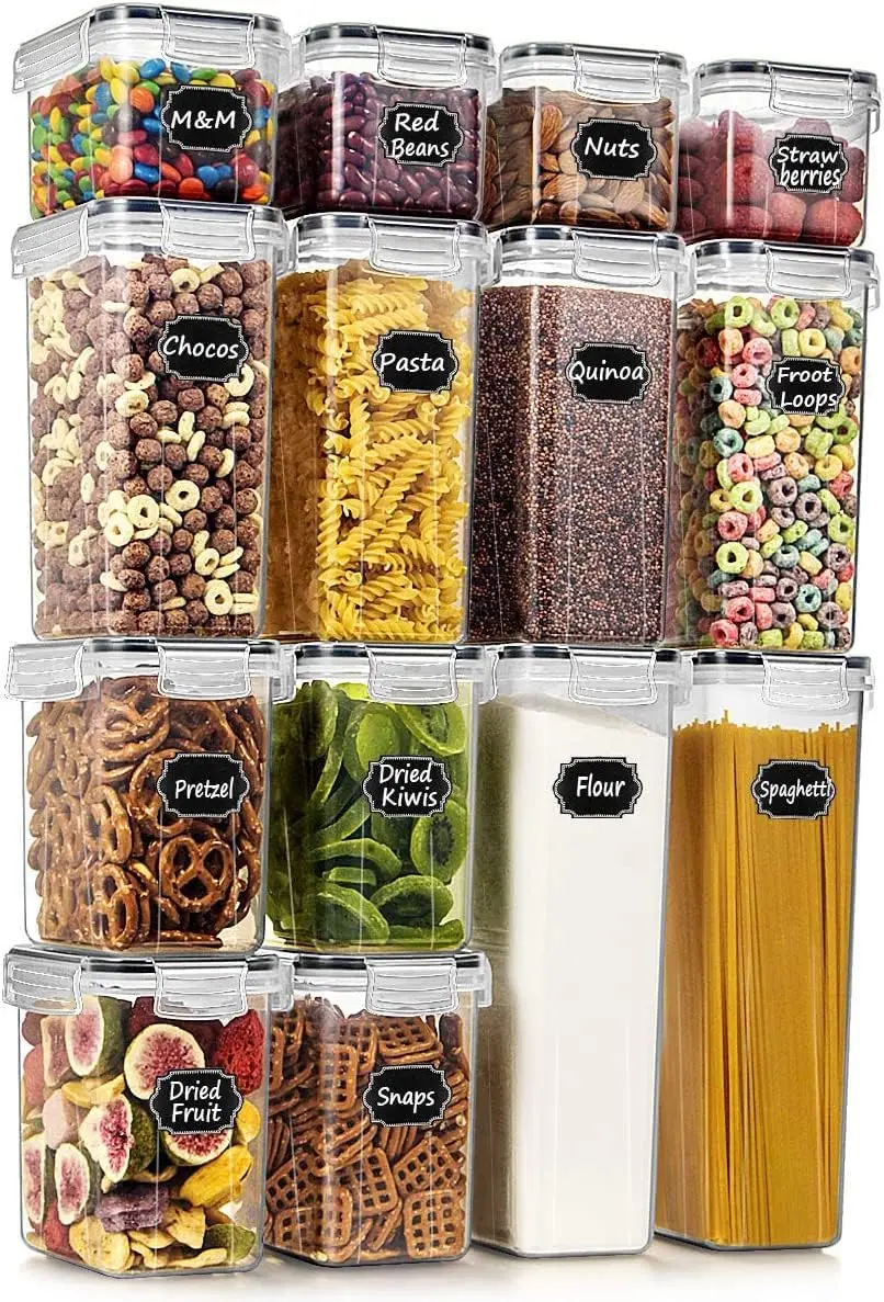 Airtight Food Storage Containers 14PC Plastic Kitchen Pantry Set with Labels & Pen