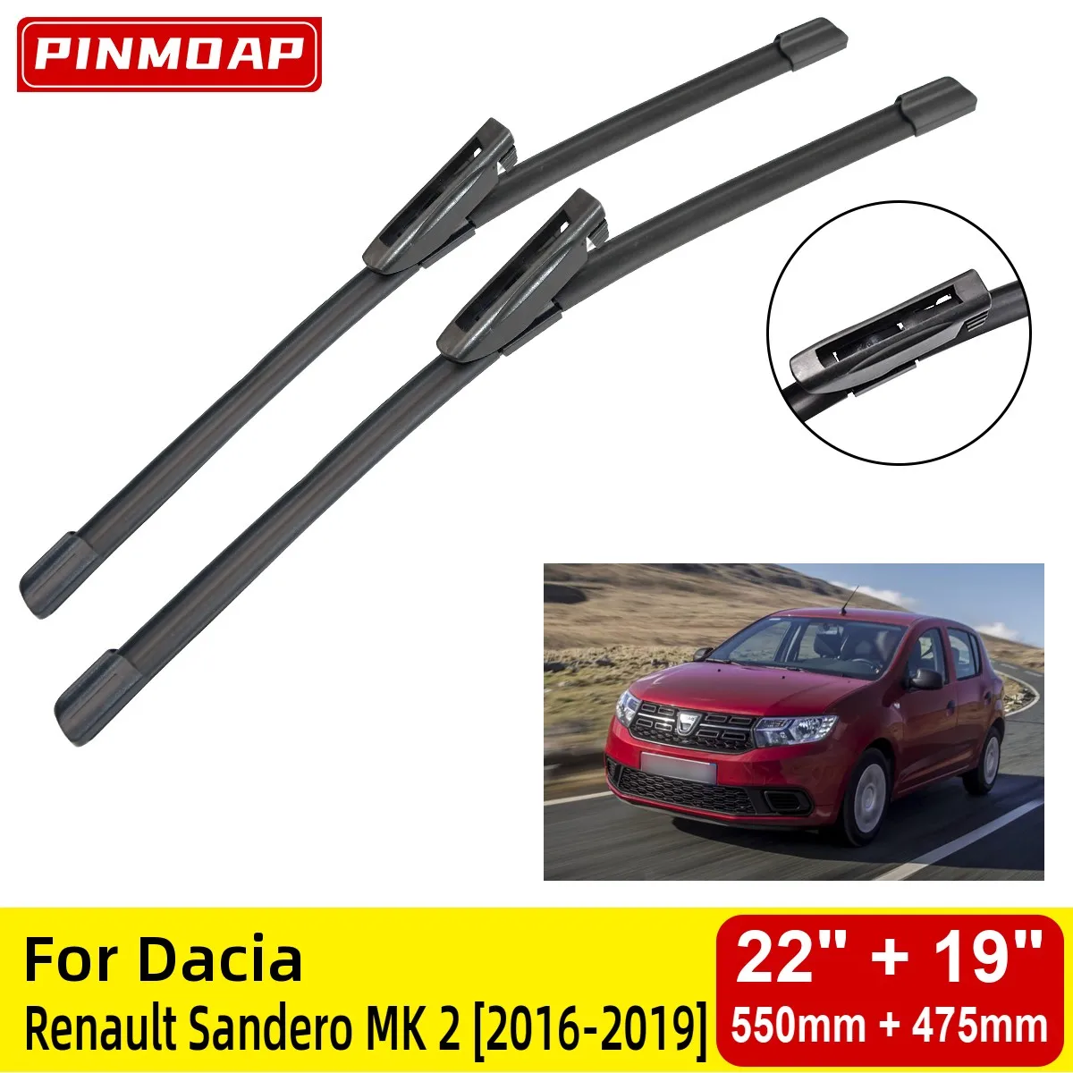 

Front Wiper Blades For Dacia Renault Sandero MK 2 2016-2019 Windshield Windscreen Window 22"+19" 2016 2017 2018 2019