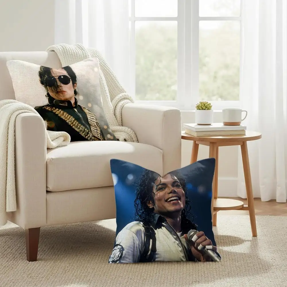 M-Michael Jackson Singer Cushion Cover Natural Linen Organic Fabric Double-Sided Printing Sofa Home Decor Gift Pillow Case