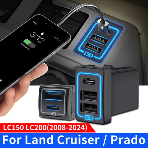 Cargador rápido QC3.0 para coche Toyota Land Cruiser Prado 150 200, accesorios de modificación LC150 LC200, sistema de carga Led dedicado 2024 2023 2022 2021 2020 2019 2018 2017 2016 2015 2014 2013 2012 2011 2010 2008