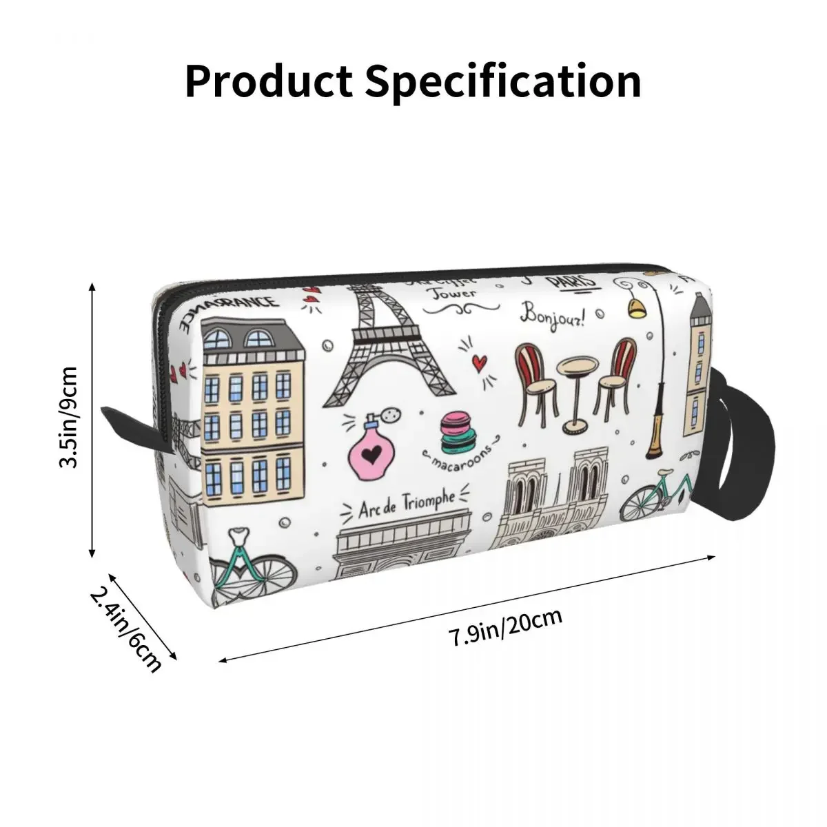 Paris Pattern Colors Makeup Bag Cosmetic Organizer Storage Dopp Kit Toiletry Cosmetic Bag for Women Beauty Travel Pencil Case