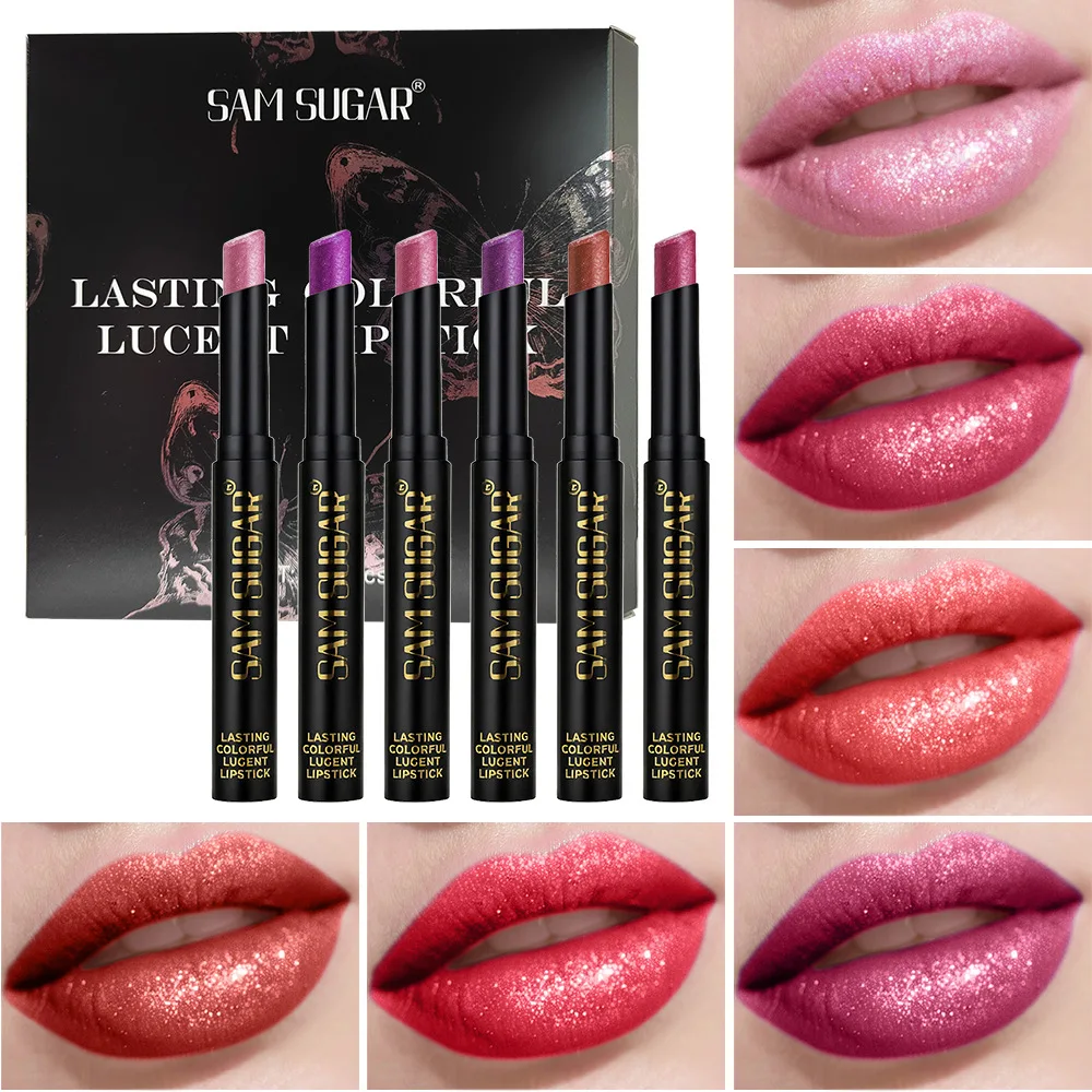 Parelmoer lippenstiftset 6-delig mat langdurig lipkleur fluweel gladde formule hydraterende lippenstiftcollectie cadeauset