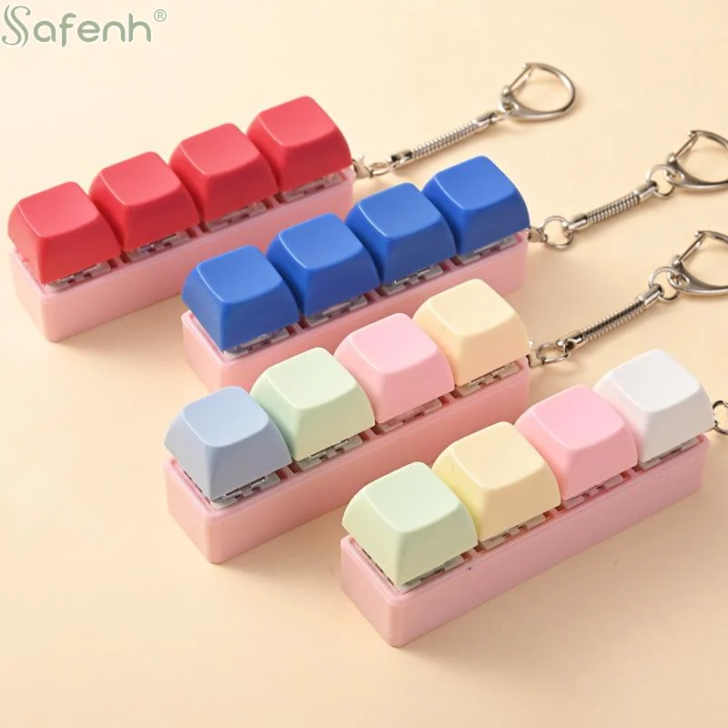 4 Keys Button Keycap Stress Relief Adult Fidget Toy Keychain 4 Keys Keyboard Fidget Gadgets Toys DIY Keyboard Keychain Toys