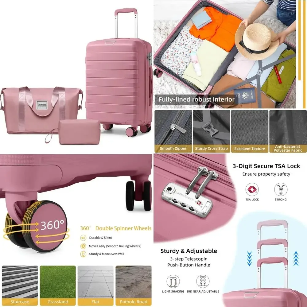 

3-Piece Hardside Spinner Luggage Set with Duffel Bag, TSA Lock, Carry-On Suitcase, and 360° Wheels for Travel