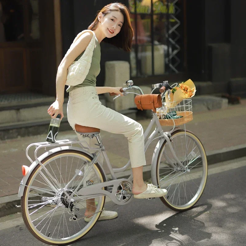 Adult Women's Variable Speed Retro Pastoral Style Walking Parent-Child City Commuter Bicycle