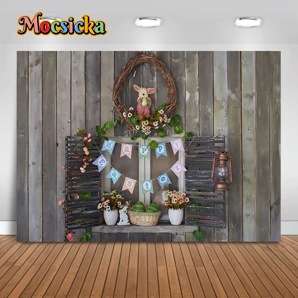 부활절 토끼 봄 꽃 사진 배경 정원 나무 문 아이 생일 파티 초상화 장식 배경, 사진 스튜디오 소품