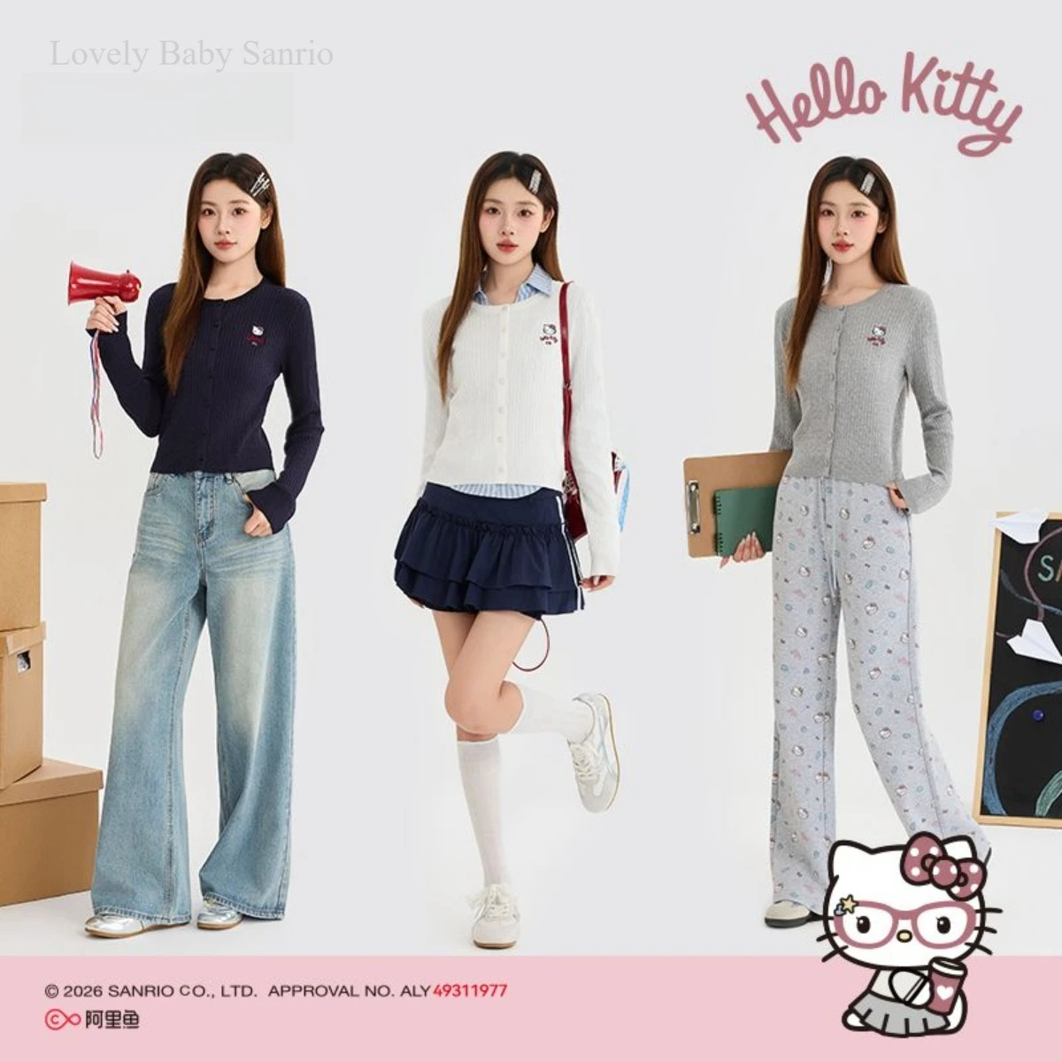 Kawaii Sanrio Hello Kitty Ladies 2026 New Autumn Embroidered Button Up Cardigan Soft Fashion Coat for Women Cartoon Lovely Cute