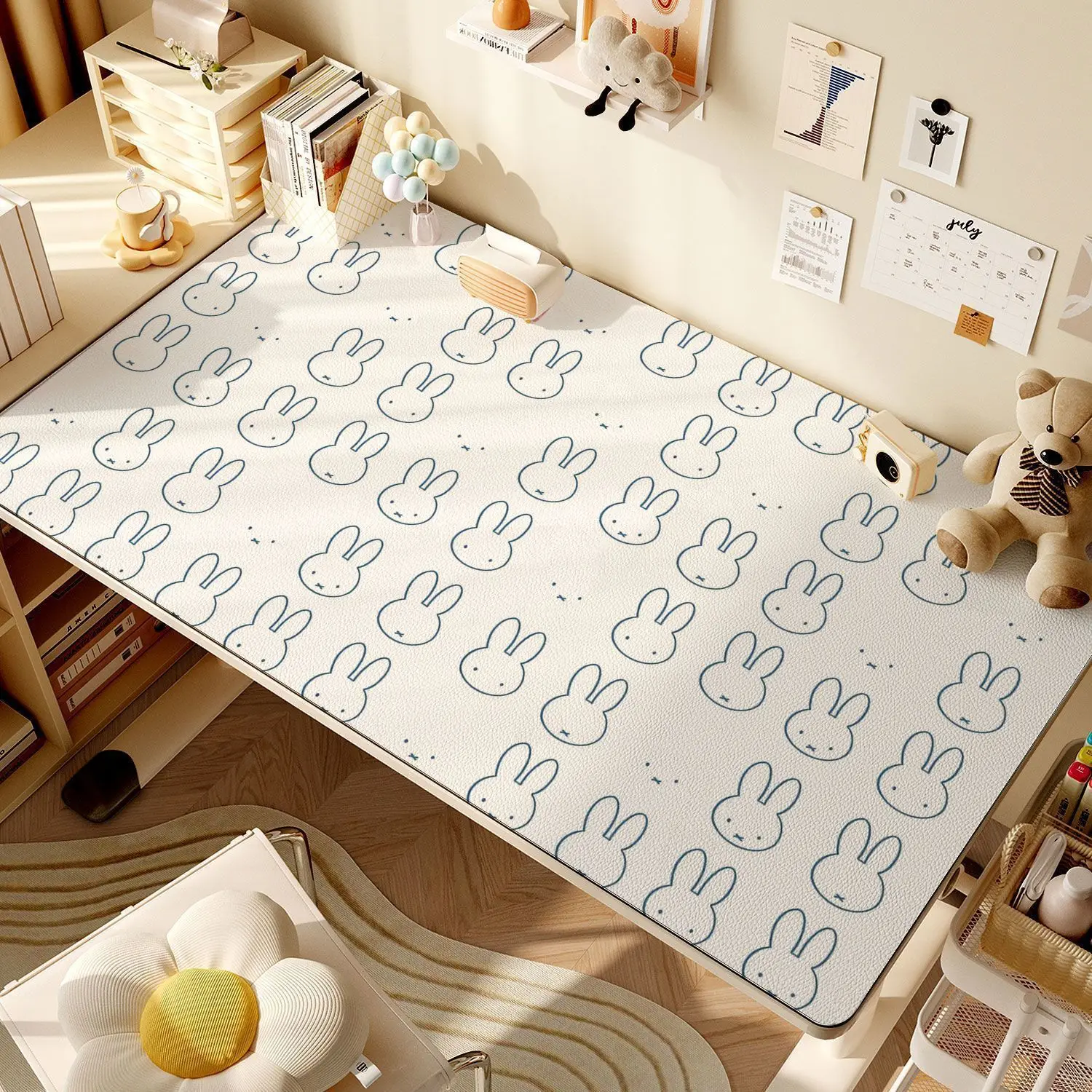 Miffy Bunny Desk Mat Cute Cartoon Rabbit Pattern Waterproof Large Desktop Pad Kawaii Non-slip Table Cover for Study Office Decor