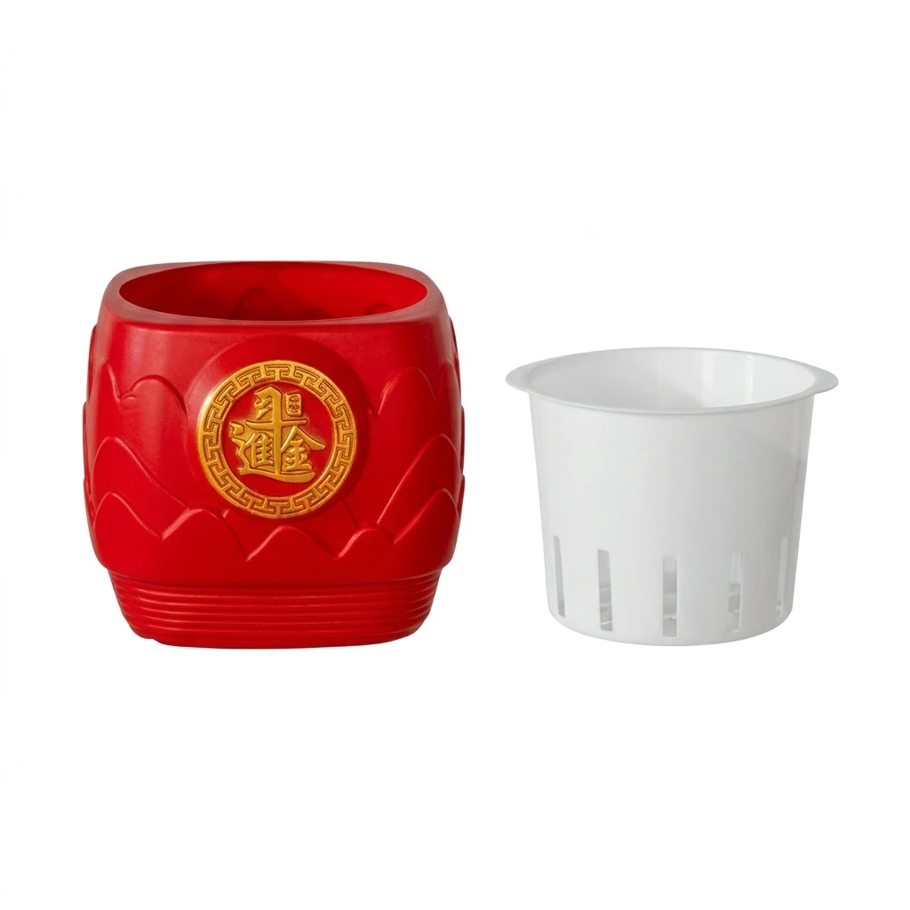 Self Watering Planter Pot 14.4 x 15 x 17.5 cm, Thick Plastic Resin Flower Pot with Water Reservoir, Chinese Style