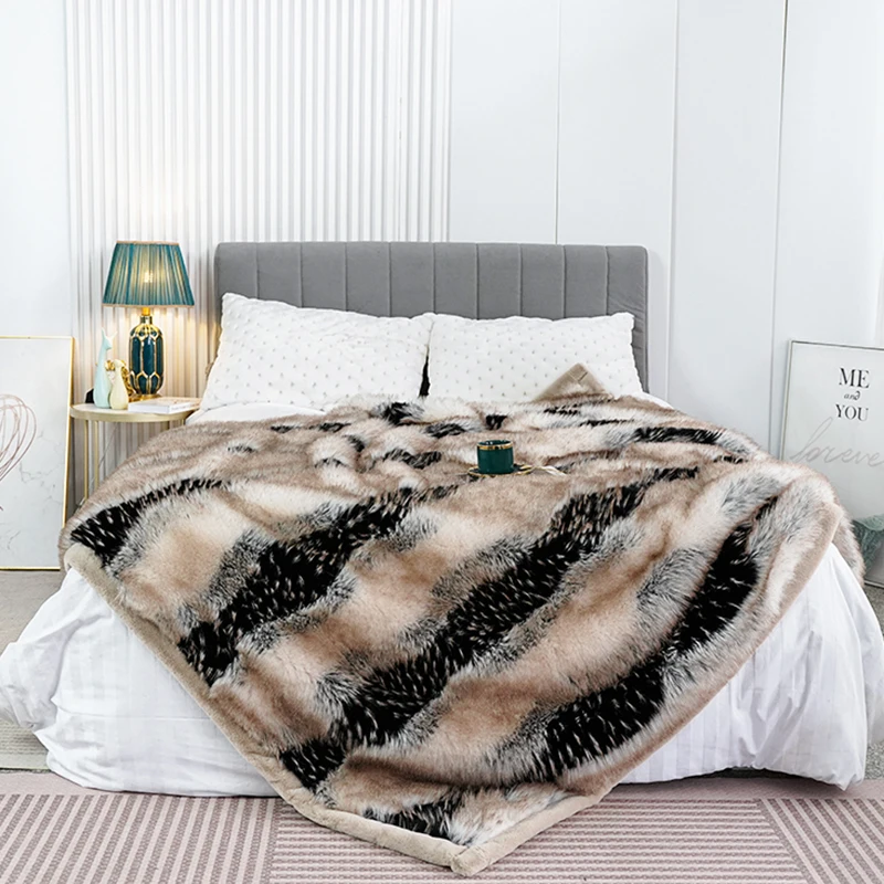 A1 Luxury Faux Fur Blanket high-end bed plaid on the sofa cover fox fur fluffy blankets for bed Decoration home blanket throws