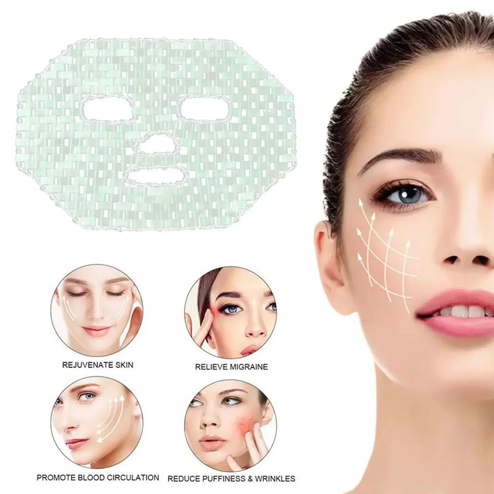 Pedras de jade naturais máscara anti-envelhecimento dor facial terapia calmante dormir relaxar máscaras rosto cuidados com a pele massagem resfriamento spa ferramenta de beleza máscara rejuvenescer a pele