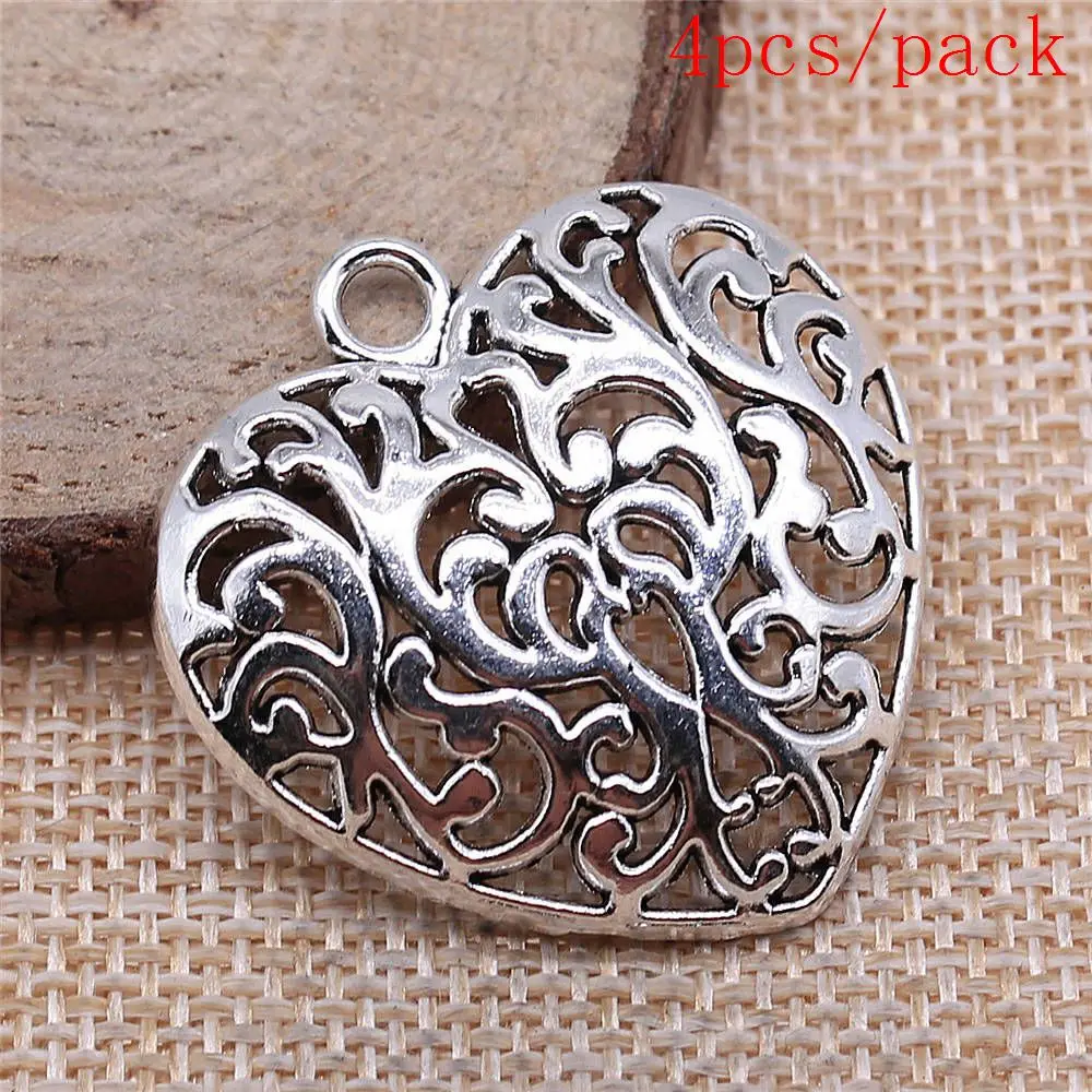 Vintage 3D Hollow Flowers Heart Charms For Jewelry Making DIY Pendants For Gift Bulk