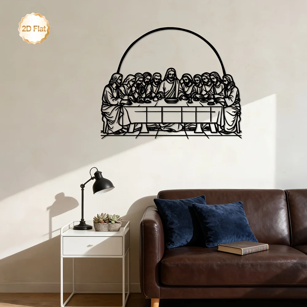 Last Supper Metal Wall Art Iron Religious 2D Flat Sculpture Dining Room Prayer Hanging Mural Easter Christian Decor Gift