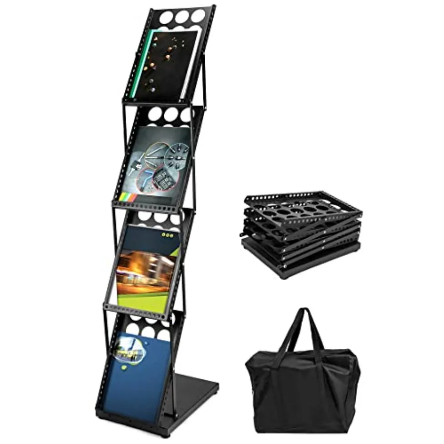 

QWORK Magazine Brochure Display Rack Stand 4 Pocket Foldable Literature Catalog Rack Book Holder Tradeshow Display Stand for Of
