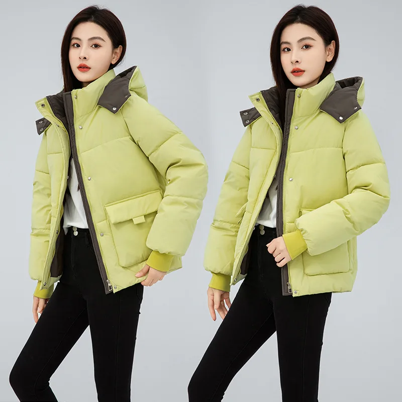 

Fashion Mix Color Parka Jacket Women Winter Zipper Up Hooded Cotton Padded Jacket Woman Thicken Keep Warm Parkas Ladies