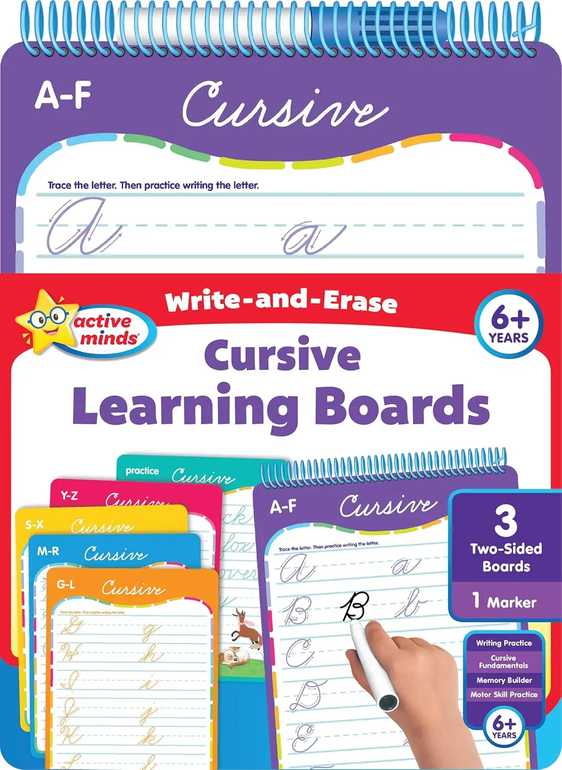 

Cursive Write-and-Erase Learning Board Set for Kids Ages 6+ with 6 Reusable Surfaces and Marker