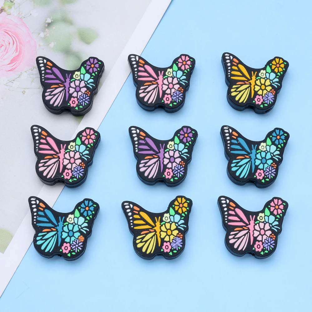 4Pcs Animal Silicone Bead Butterfly Silicone Beads Pacifier Bite Bead DIY Pacifier Chain Bracelet Jewelry Accessories Focus Bead