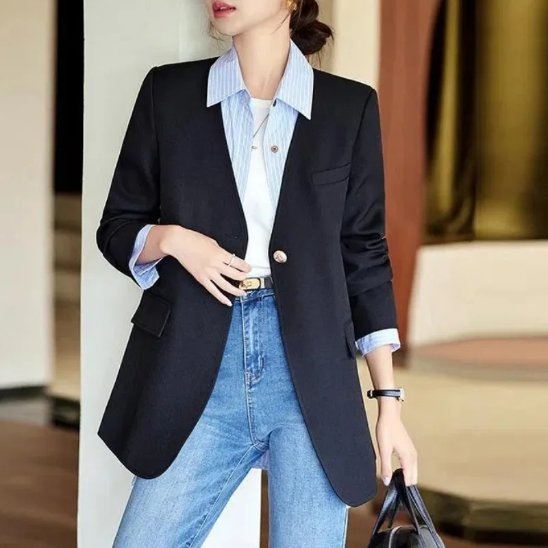 Women's Clothing Blazer Suits Solid Color Pockets Cardigan Coats Shirt Casual Formal Fashion V-Neck Spring Autumn Commuter Tops