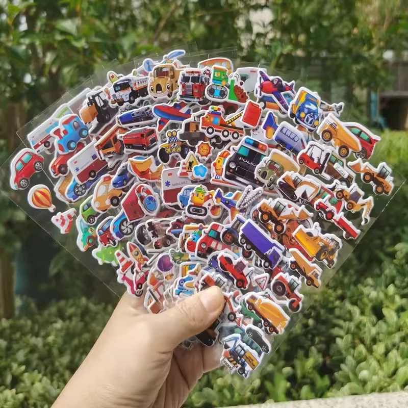 10 Vellen 3D Vrachtwagens Stickers Feestartikelen Gezwollen Bouwvoertuig Stickers DIY Kinderen Speelgoed Peuter Herbruikbare Stok voor Auto Fiets