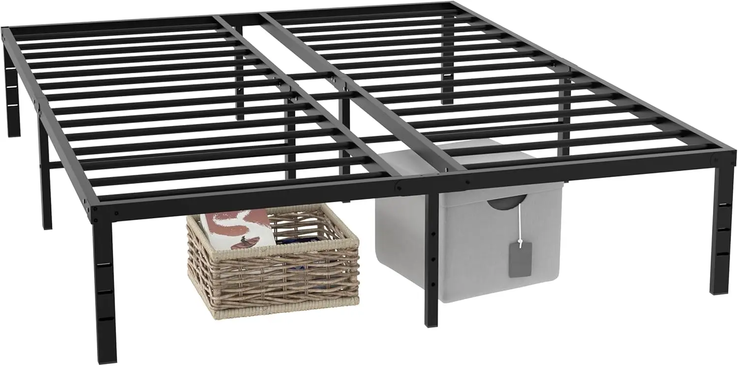 

18 Inch Metal Platform Bed Frame, Queen Size Bed Frame, Steel Slat Support, No Box Spring Needed, Easy Assembly