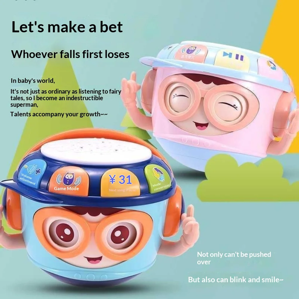 Early Education Hand‑Pumped Drum Toy Multi Functional Non Falling Percussion Instrument with Flashing Lights and Cheerful Music