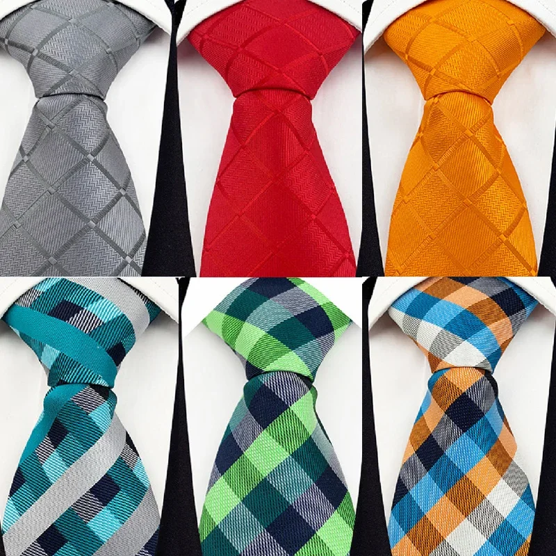 8cm Jacquard Woven Necktie for Men Classic Check Plaid Ties for Wedding Business Suit Gravatas Para Homens Accessories