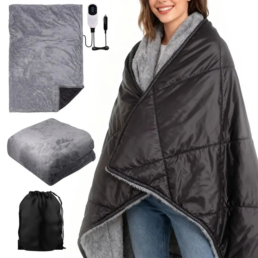 

Двустороннее электрическое одеяло с подогревом для автомобиля 57x40, 12В, с контролем температуры, автоматическим отключением, портативное дорожное одеяло для автомобиля