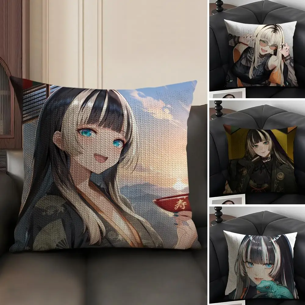 J-Juufuutei R-Raden Hololive VTuber Cushion Cover Natural Linen Organic Fabric Double-Sided Printing Breathable Gift For Decor