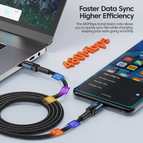 Toocki 100W USB-C кабель для быстрой зарядки, 1м/2м/3м для Macbook, Samsung, Xiaomi — изображение продукта
