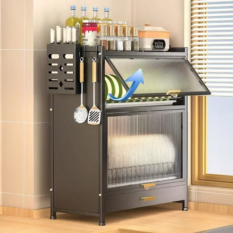 Kitchen Dish Shelf Flip Cover Household Cupboard Countertop Dust-proof Tableware Storage Box Multifunctional Dish Drain Rack