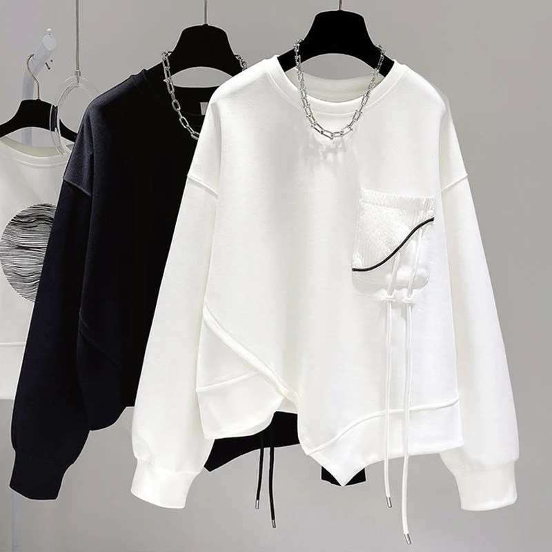 Korean Fashion Solid Color Hoodless Sweatshirt Women's Spring and Autumn New Temperament Loose Thin Niche Design Short Top