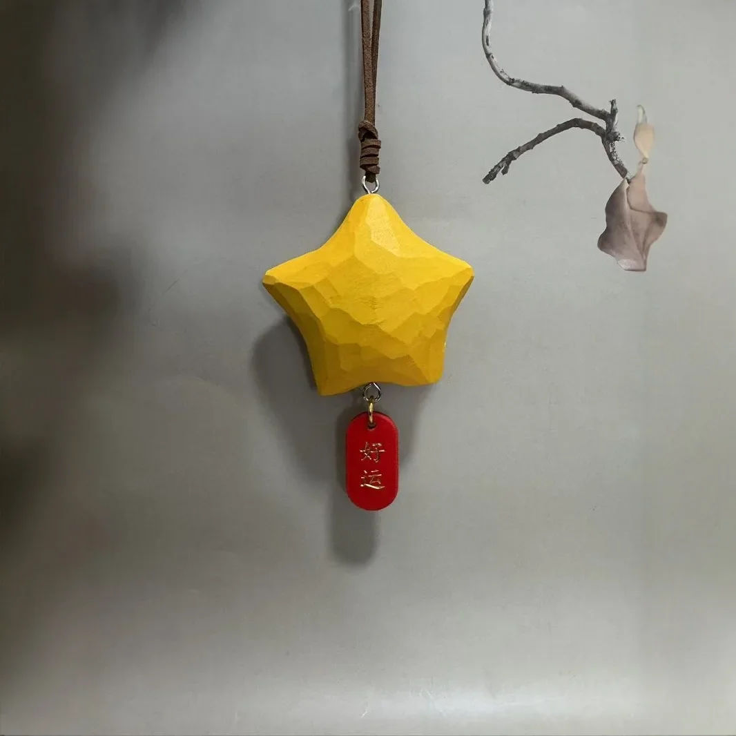 Lucky Star handmade car pendant cute wooden rearview mirror engraving design interior accessories good luck engraving gifts