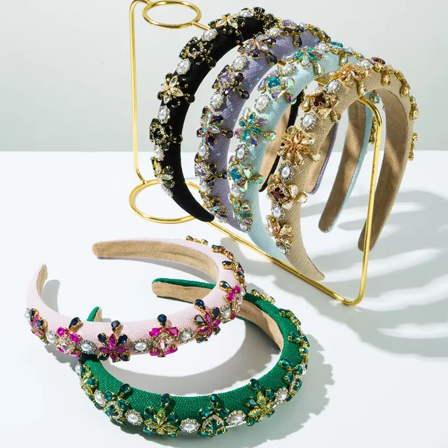Nowa wykwintna gąbka moda barokowa opaska z perłami Rhinestone piękna błyszcząca kulka akcesoria do włosów dla kobiet