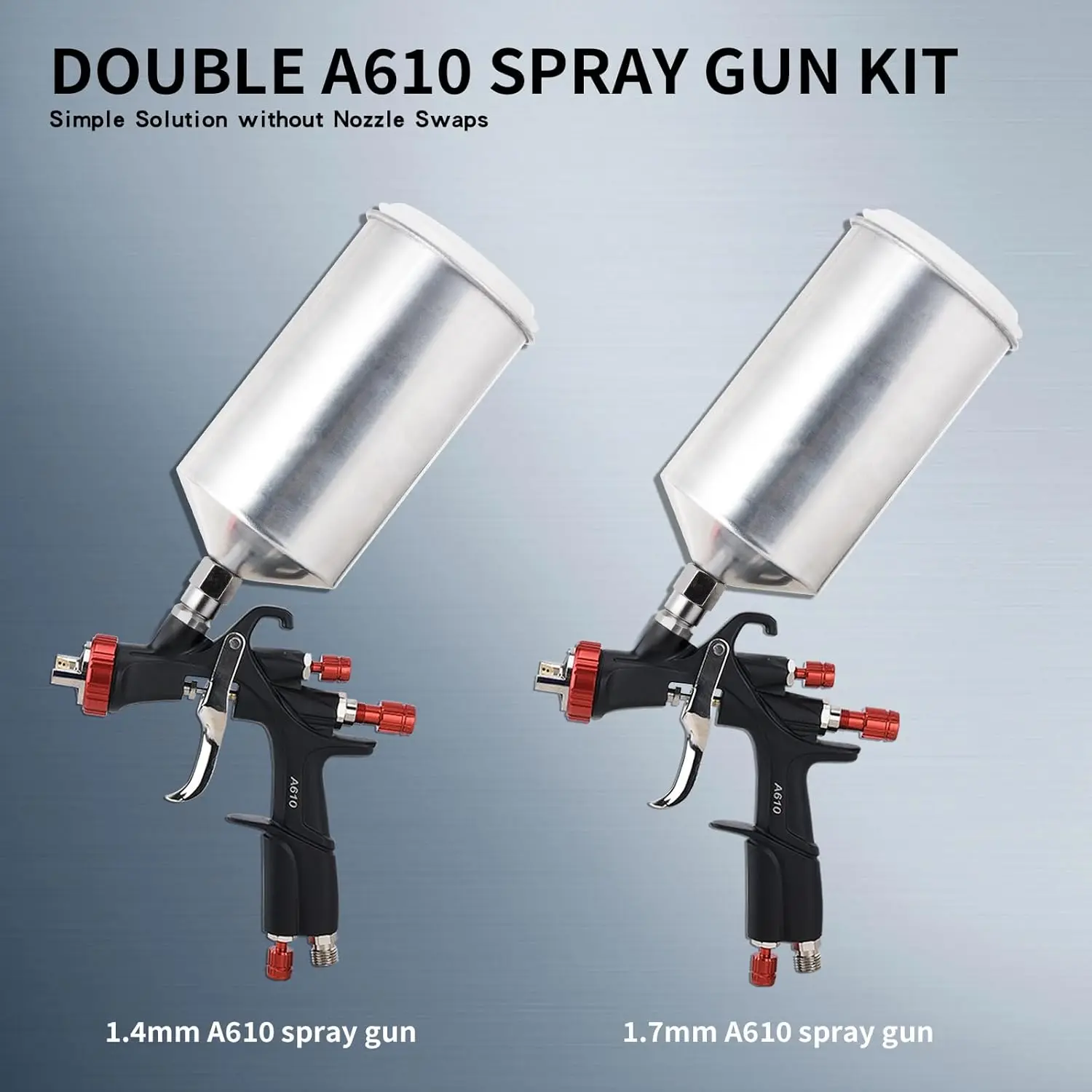 R500 LVLP Double Air Spray Gun Kit with 1000cc Aluminum Cup, A610 Paint Guns Automotive, Car Paint Gun Sprayer, Paint Gun for Ho