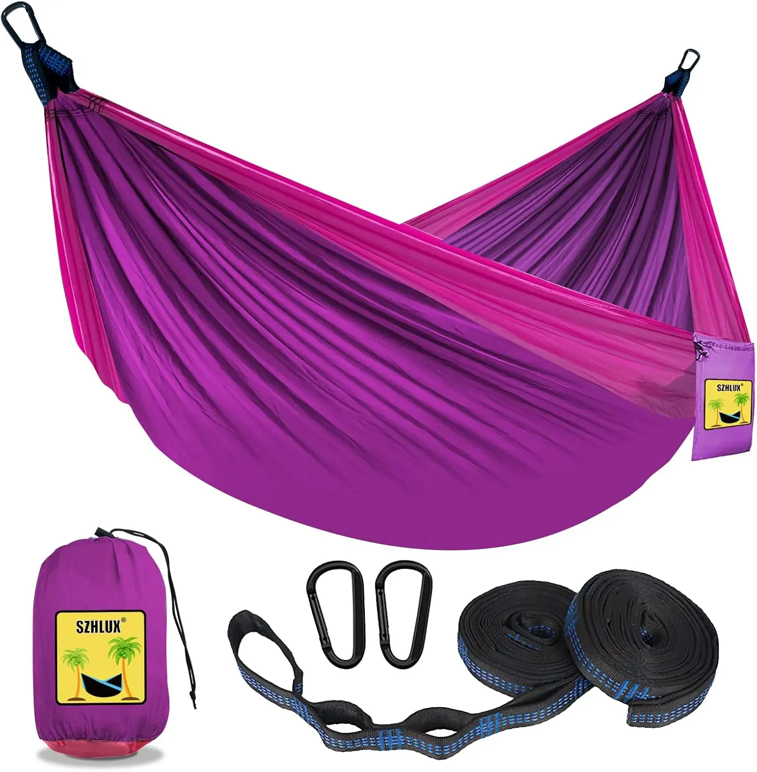 

Camping Hammo Double & Single Portable Hammocks With 2 Tree Straps And Attached Carry Bag,Great For