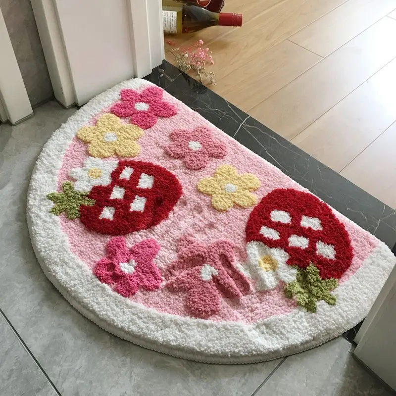 Semi-circle Bathroom Rug Cartoon Absorbent Quick-drying Carpet Imitation Cashmere Soft And Comfortable Shower Floor Mat Non-slip