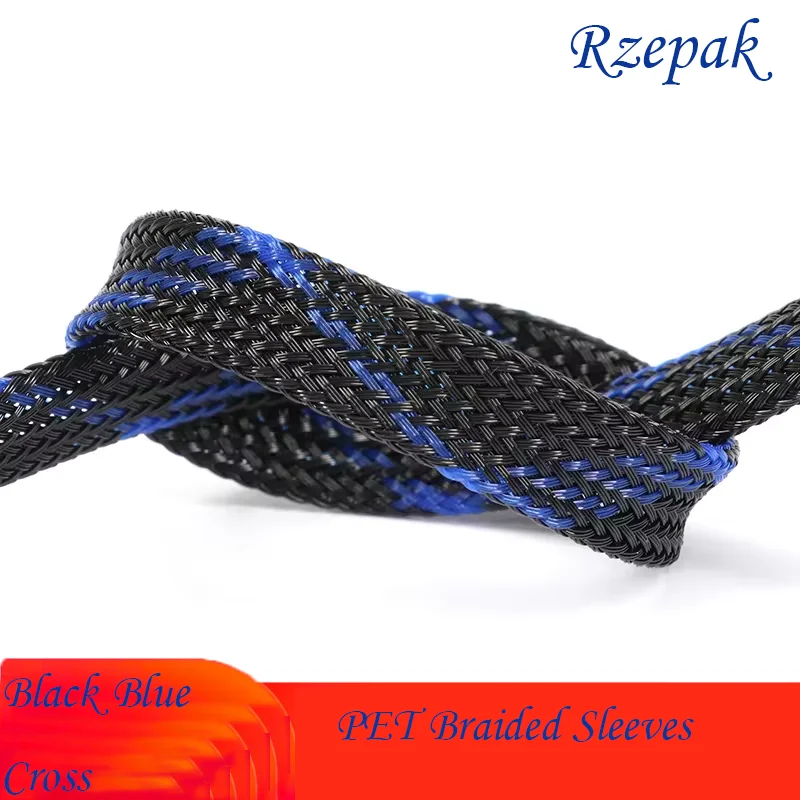 

1~50m Black Blue Cross PET Braid Sleeve 2/4/6/8/10/12/14/16/20/25/30mm High Density Insulated Snake Skin Cable Wrap Sheath