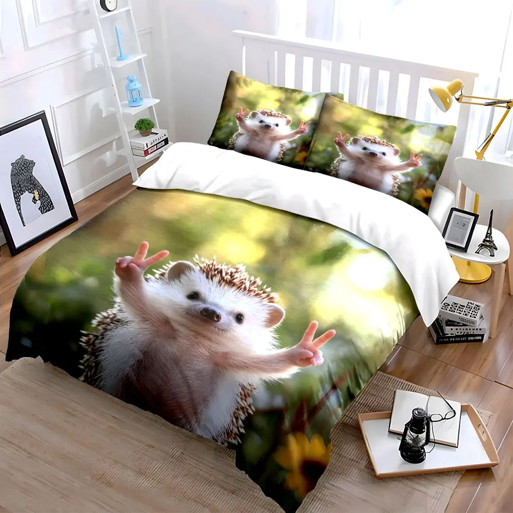 Hedgehog Themed Decor Set Soft Skin-Friendly Bedding Set Includes 1 Duvet Cover And 2 Pillowcase, Gift
